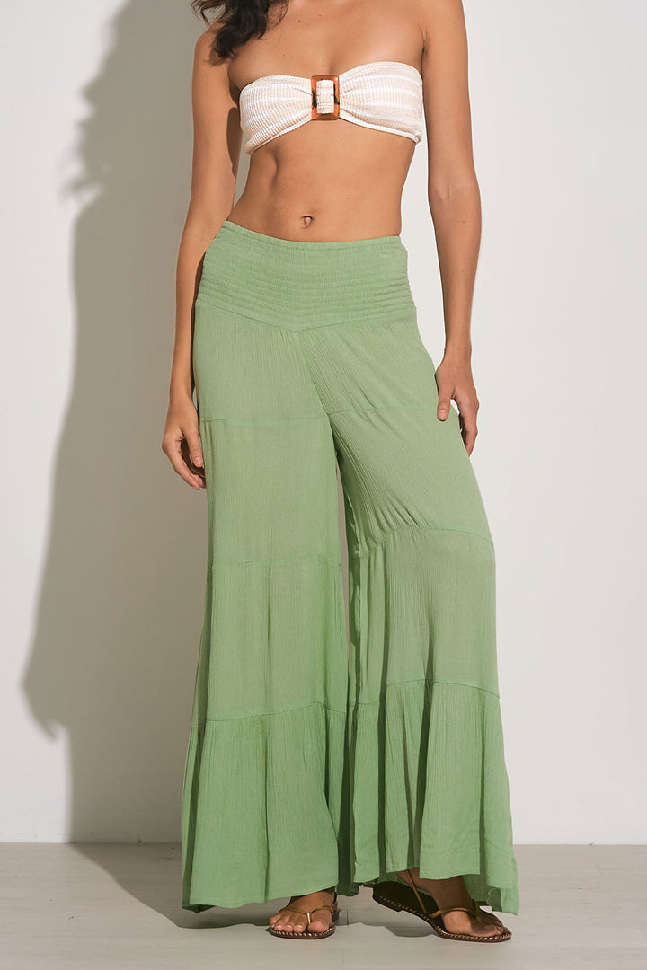 TIERED FLARE PANTS - SAGE