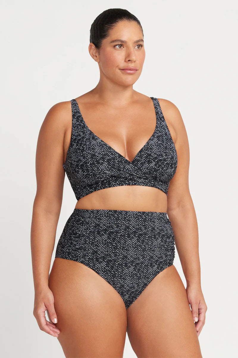 ARTESANDS-ZIG ZAG ROUCHED SIDE HIGH WAIST BOTTOM-BLACK/WHITE