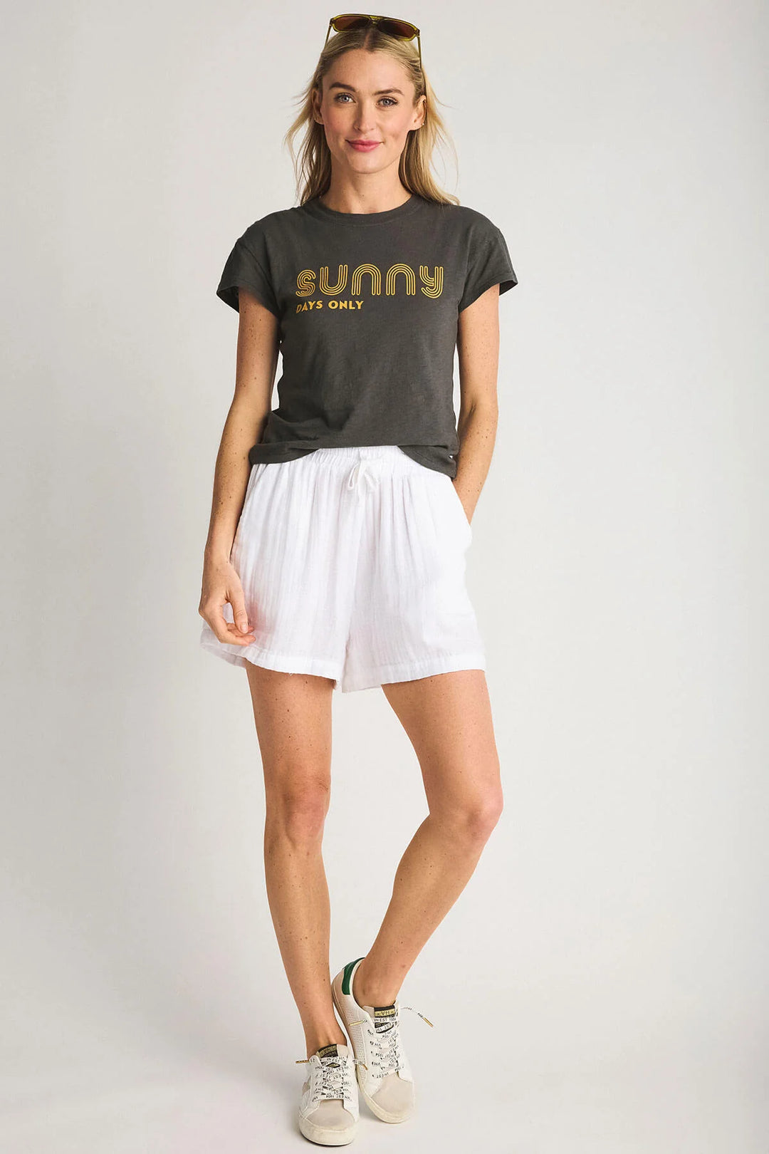 ELAN ELASTIC WAIST SHORTS-WHITE