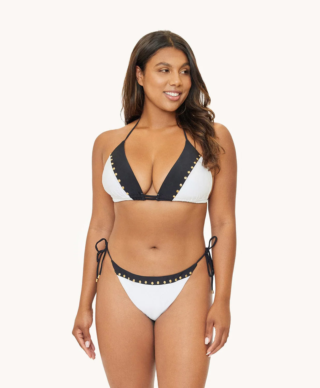 PQ SWIM-MIDNIGHT STUDDED MIX UP TIE FULL-WHITE/BLACK TRIM