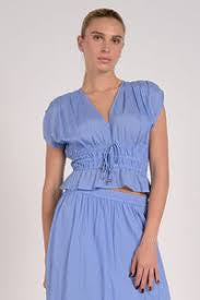 ELAN-V NECK PEPLUM-BLUE