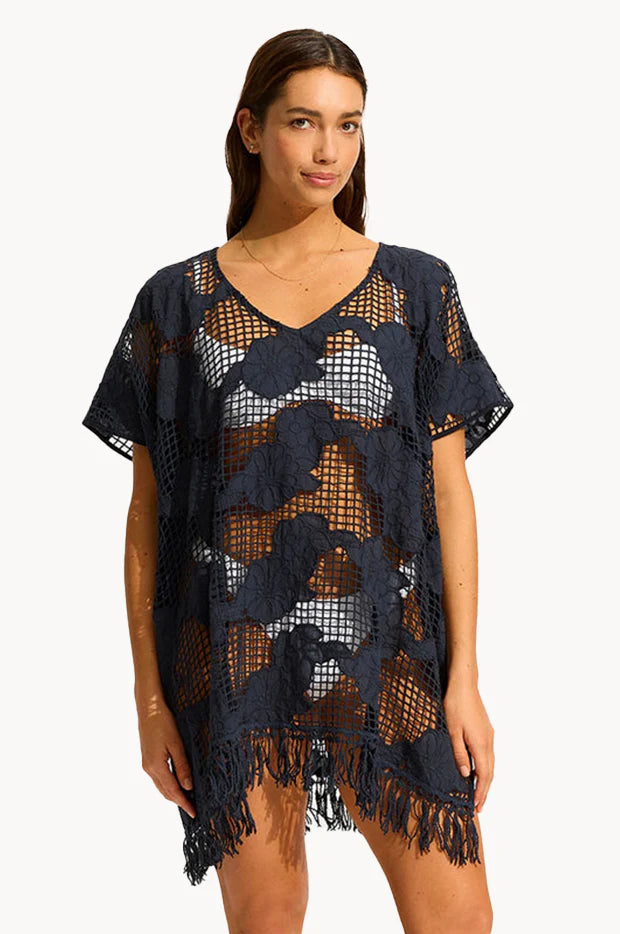 SEAFOLLY-MESH KAFTAN-TRUE NAVY