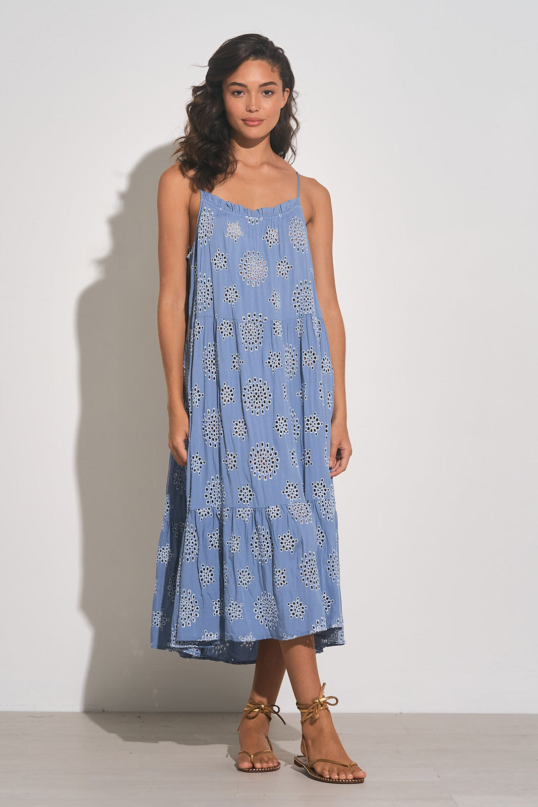 MAXI SPAG STRAPS TIERED DRESS - BLUE
