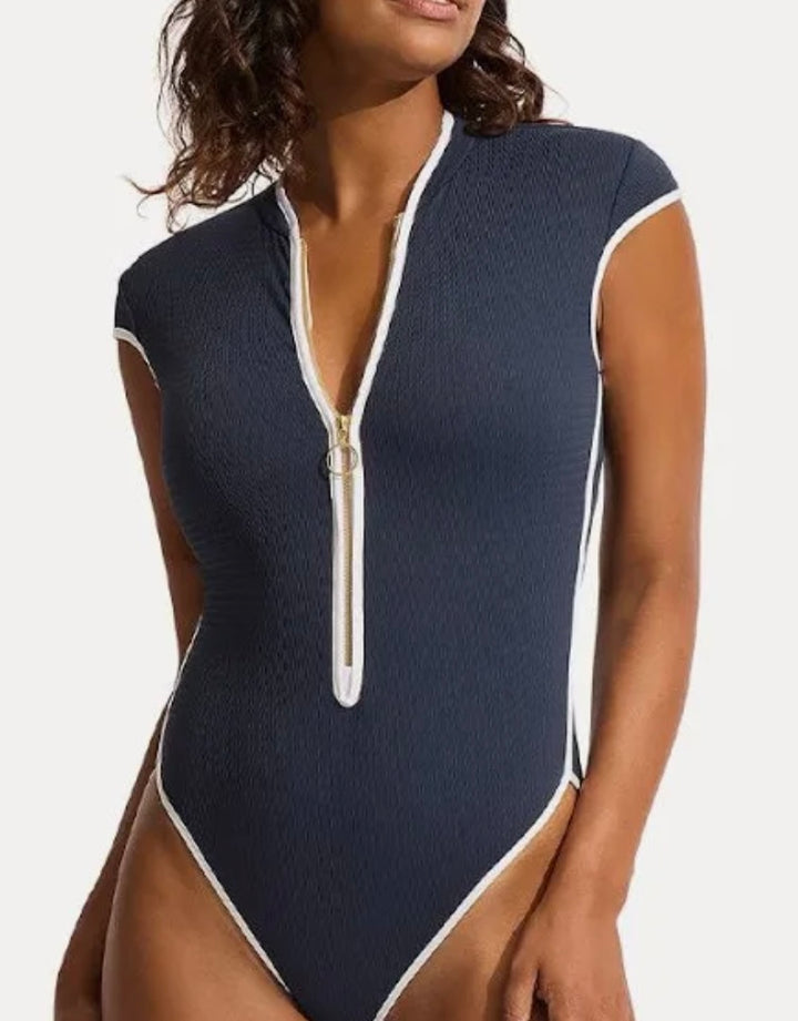 SEAFOLLY CAP SLEEVE ZIP FRONT NAVY