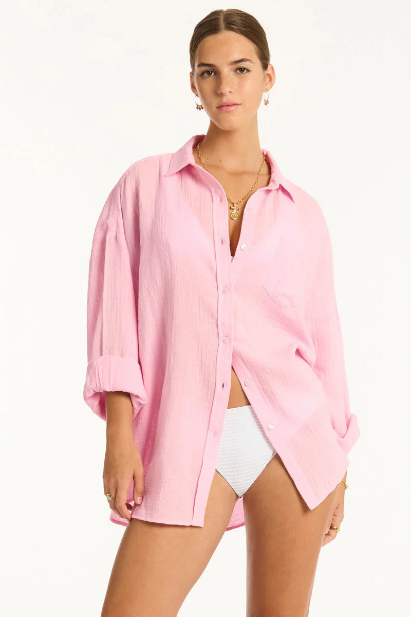 SEA LEVEL-SUNSET BEACH SHIRT-PINK