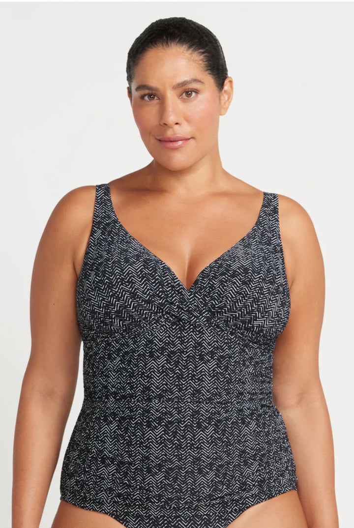 ARTeSANDS BLACK ZIG ZAG DELACROIX MULTI CUP TANKINI TOP/BLACK