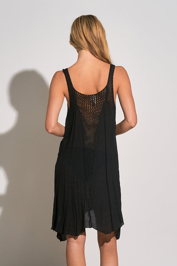 SLEEVELESS CROCHET DRESS - BLACK