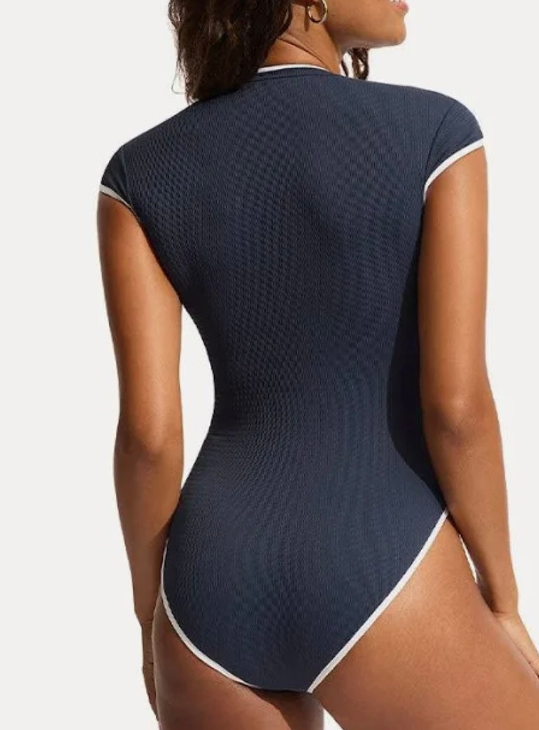 SEAFOLLY CAP SLEEVE ZIP FRONT NAVY