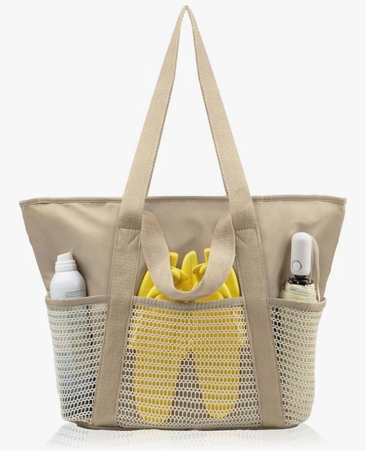 BEACH BAG WITH MESH POCKETS