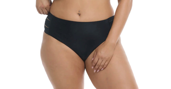 PLUS SIZE SMOOTHIES RETRO HIGH-WAIST SWIM BOTTOM 
 - BLACK