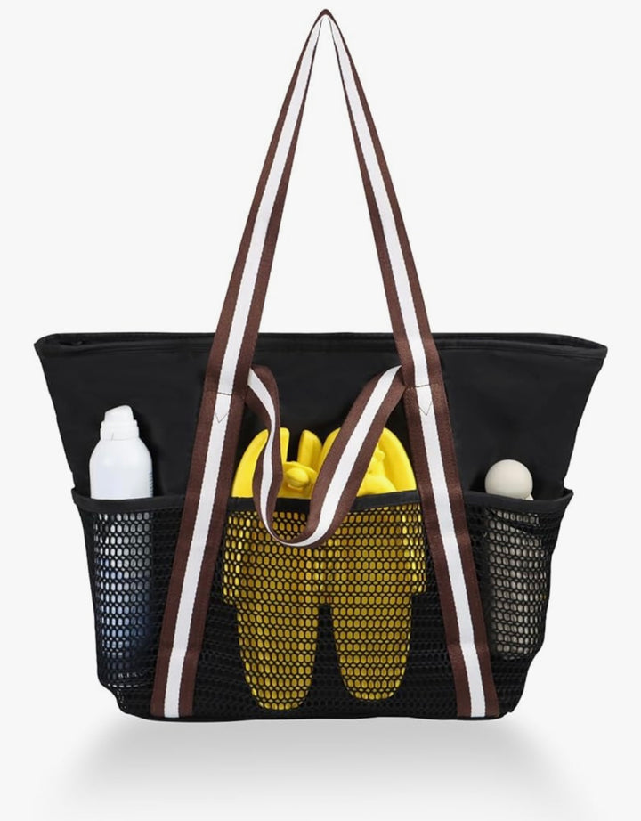 BEACH BAG WITH MESH POCKETS