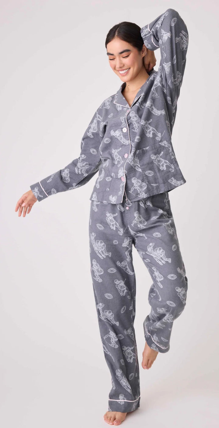 PJ SALVAGE-GAME DAY FLANNEL PJ SET-GREY