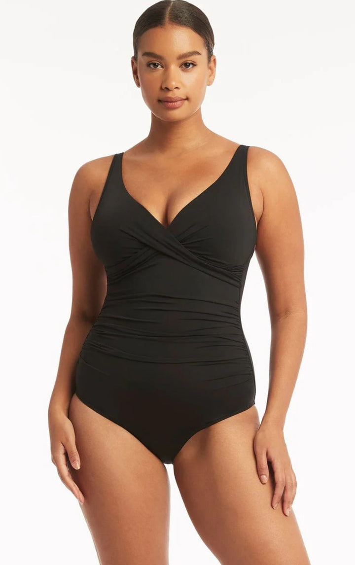 SEA LEVEL ESSENTIALS CROSS FRONT MULTIFIT ONE PIECE/ IRIS /BLACK