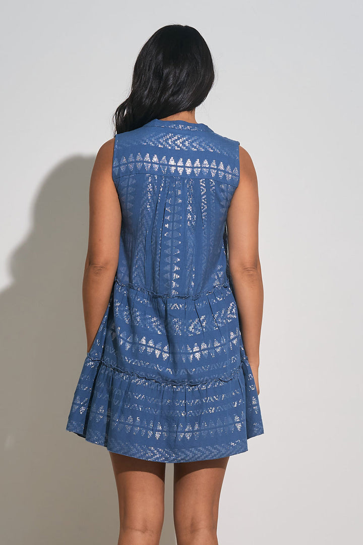 SLEEVELESS ALINE DRESS - BLUE/SILVER