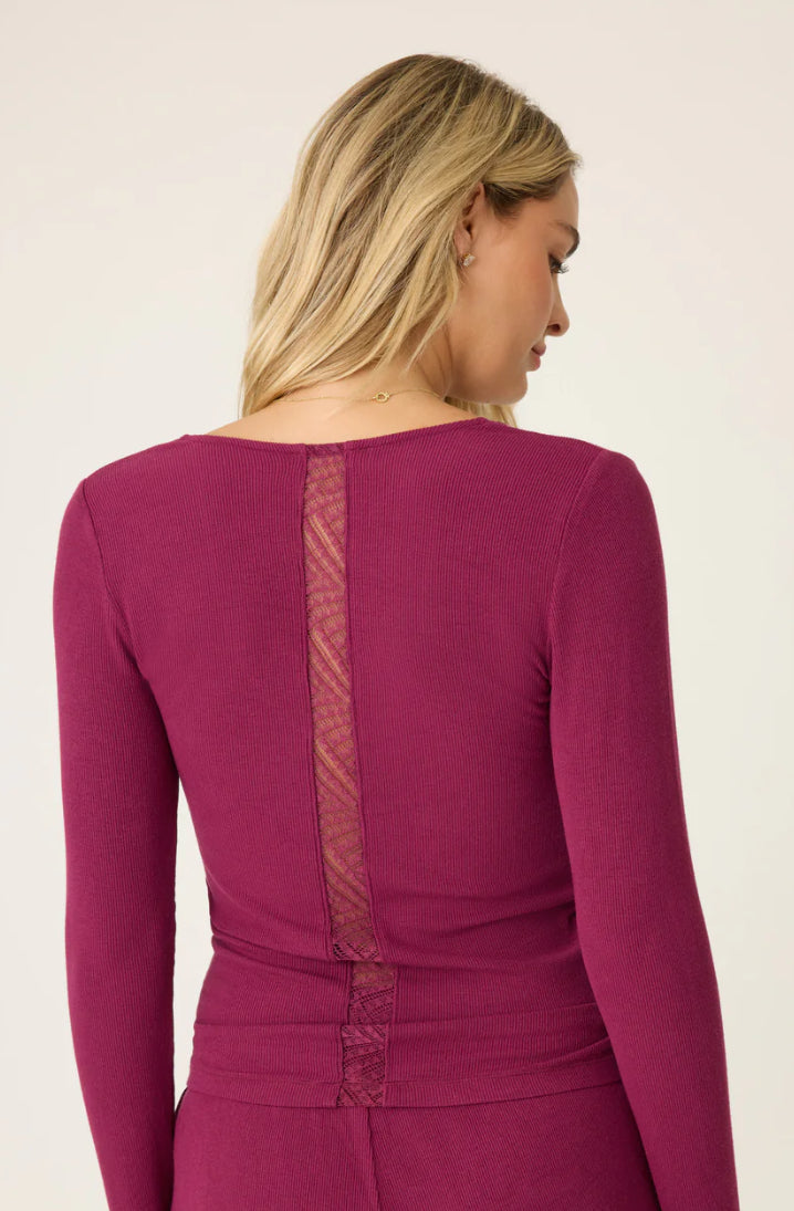 PJ SALVAGE-LACEY VASICS LONG SLEEVE TOP-BORDEAUX