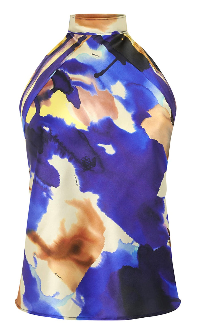 SHAN - CELINE SILK HALTER TOP-BLUE MARAKECH