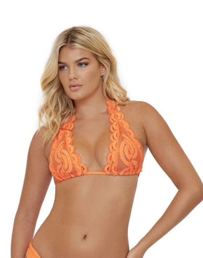 PQ LACE HALTER BIKINI TOP PINK /ORANGE CRUSH