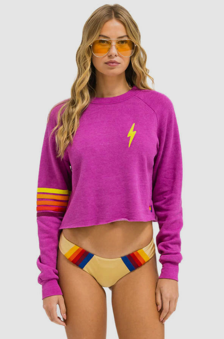 AVIATOR NATION-BOLT RUGBY STITCH CROPPED CREW SWEATSHIRT-MAGORGYEL