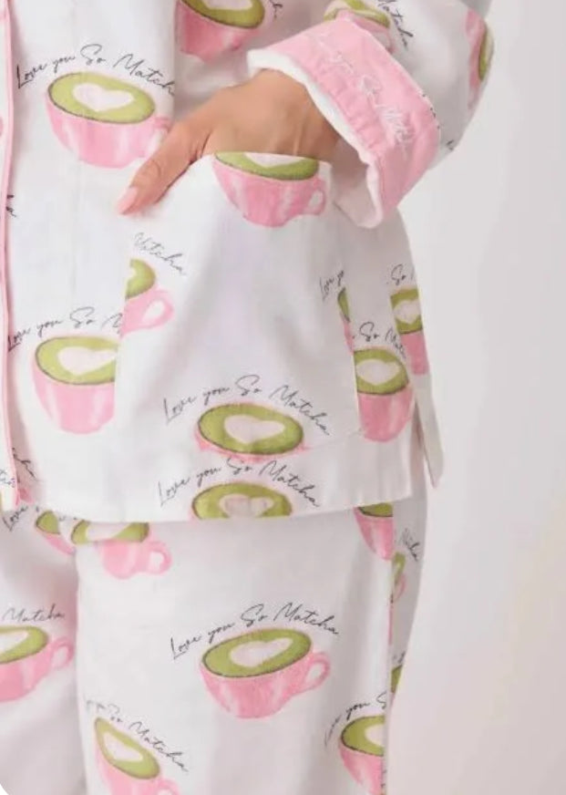 PJ SALVAGE-LOVE YOU SO MATCHA FLANNEL PJ SET-WHITE
