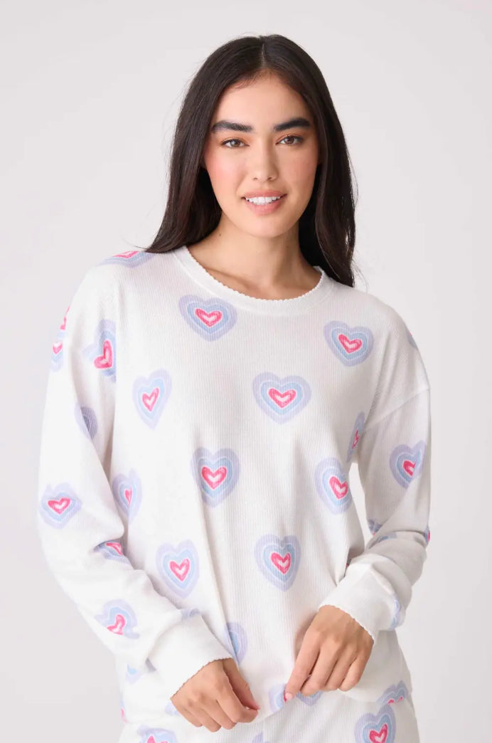 PJ SALVAGE-LOVE AND PEACE L/S TOP-IVORY HEARTS
