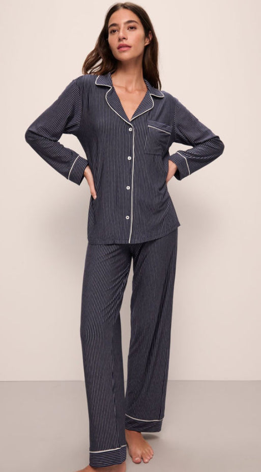 EBERJEY-GISELE LONG PJ SET-NAVY STRIPES