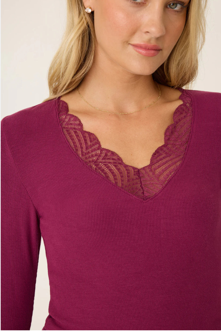 PJ SALVAGE-LACEY VASICS LONG SLEEVE TOP-BORDEAUX