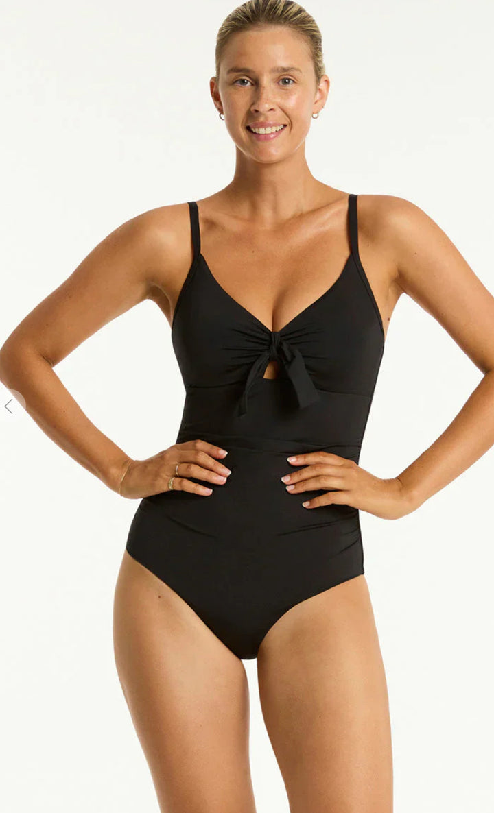 SEA LEVEL ESSENTIALS EDIT TIE FRONT DD/E ONE PIECE /COCOA/BLACK