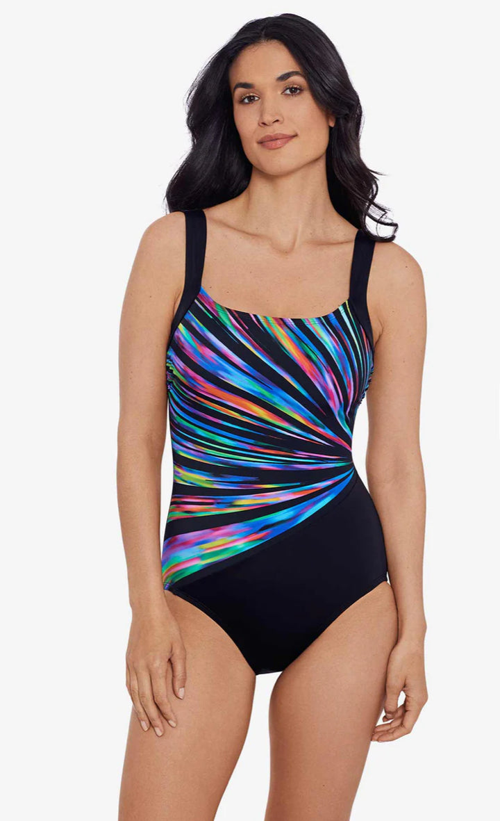 MIMI FLAMINGO SHAPE SOLVER SQUARE NECK ILLUSION TANK/GALAXY BURST