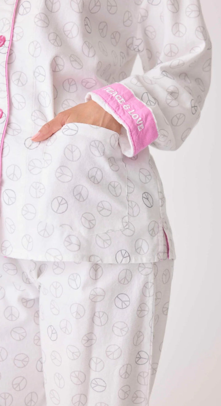 PJ SALVAGE-PEACE OUT FLANNEL PJ SET-IVORY