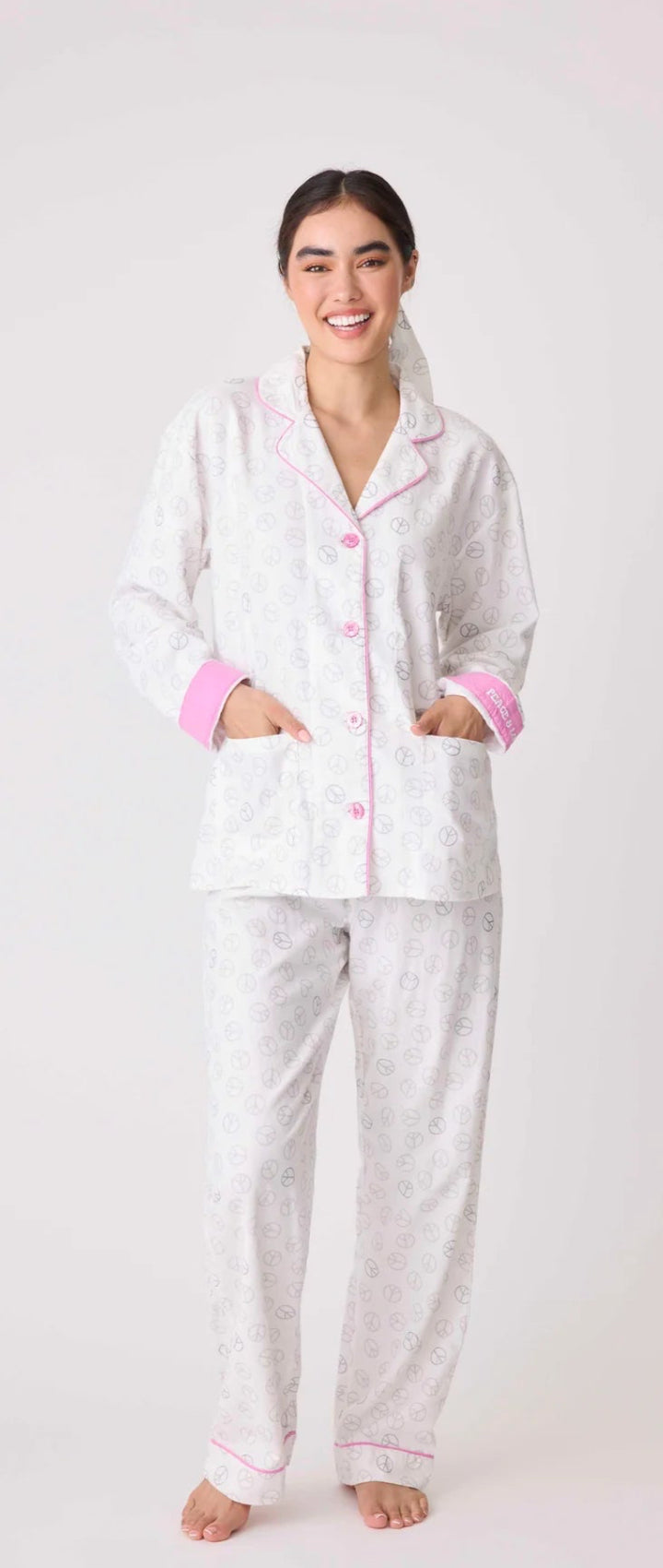 PJ SALVAGE-PEACE OUT FLANNEL PJ SET-IVORY