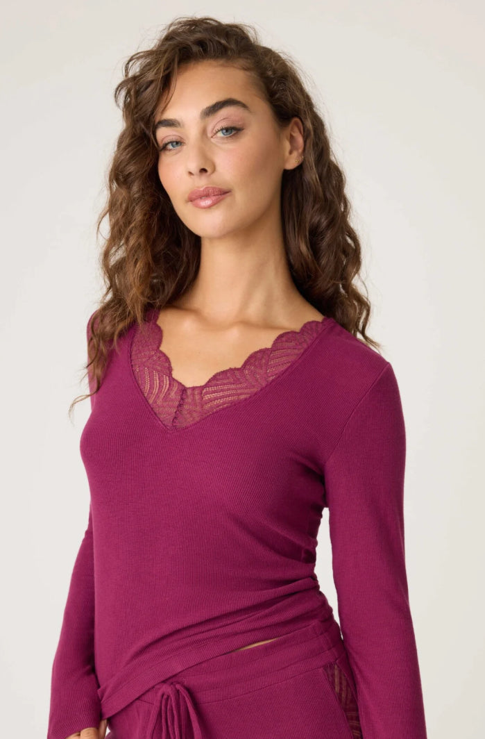 PJ SALVAGE-LACEY VASICS LONG SLEEVE TOP-BORDEAUX