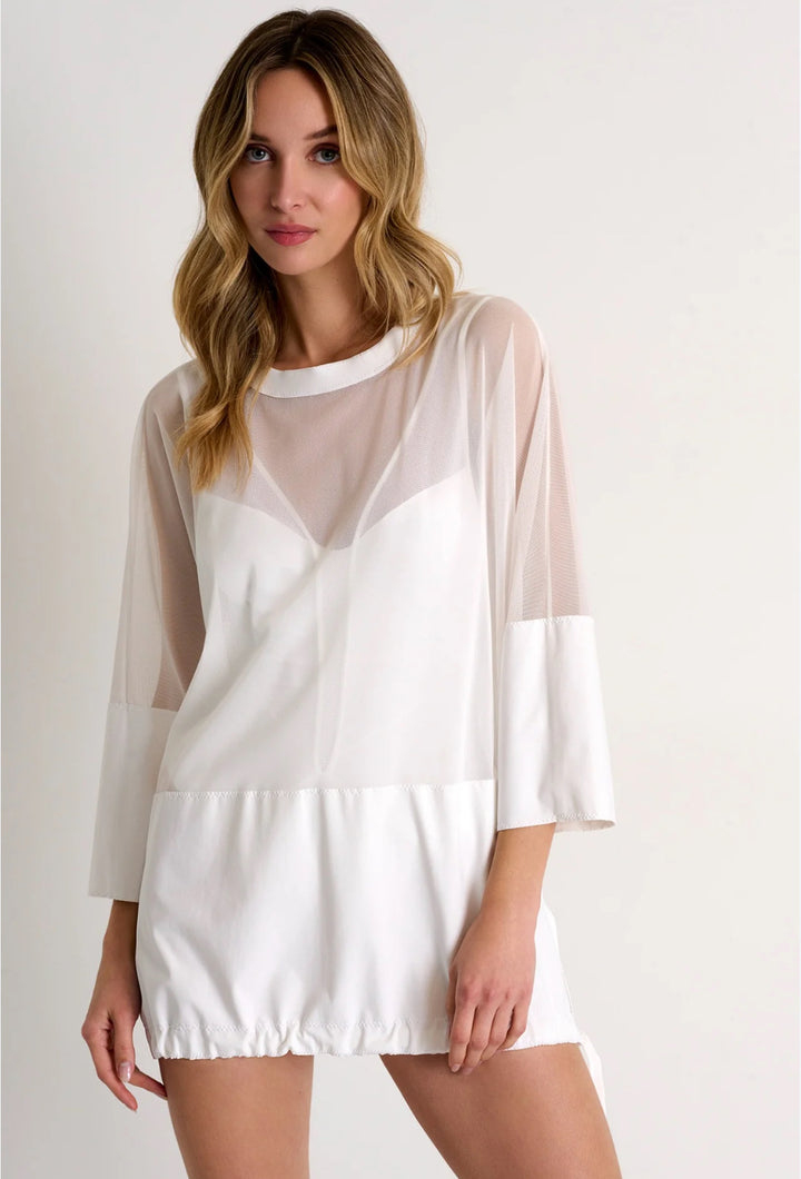 SHAN MIA PAP-3 MESH TUNIC/WHITE TRANSPARENT