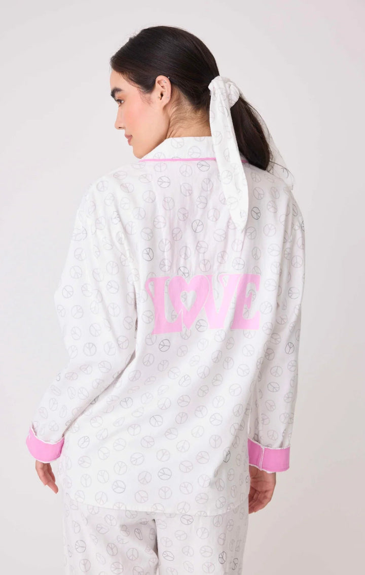 PJ SALVAGE-PEACE OUT FLANNEL PJ SET-IVORY