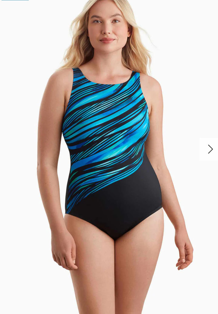 MIMI FLAMINGO SHAPE SOLVER SPORT HIGH NECK TANK /MULTI BLUE AND GREEN