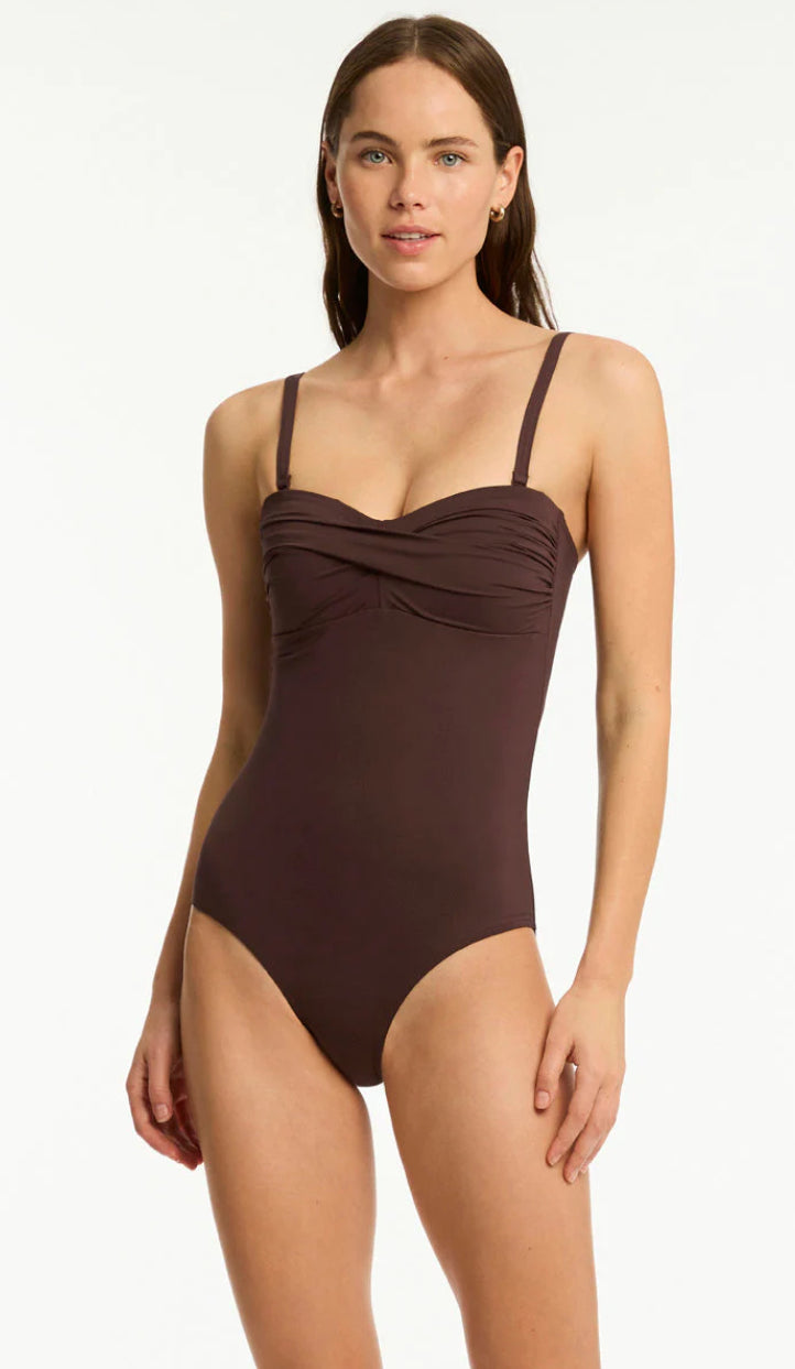 SEA LEVEL ESSENTIALS EDIT TWIST BANDEAU ONE PIECE / COCOA