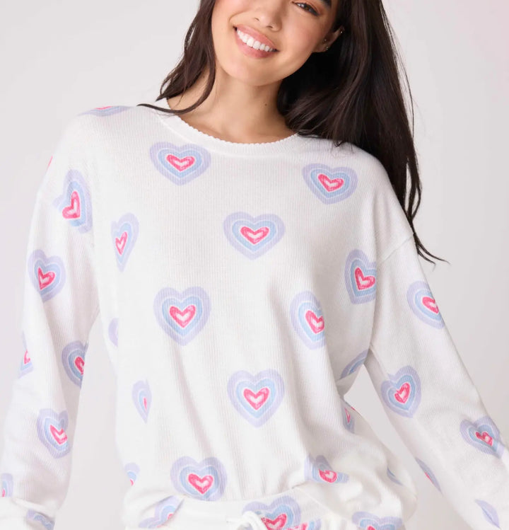 PJ SALVAGE-LOVE AND PEACE L/S TOP-IVORY HEARTS