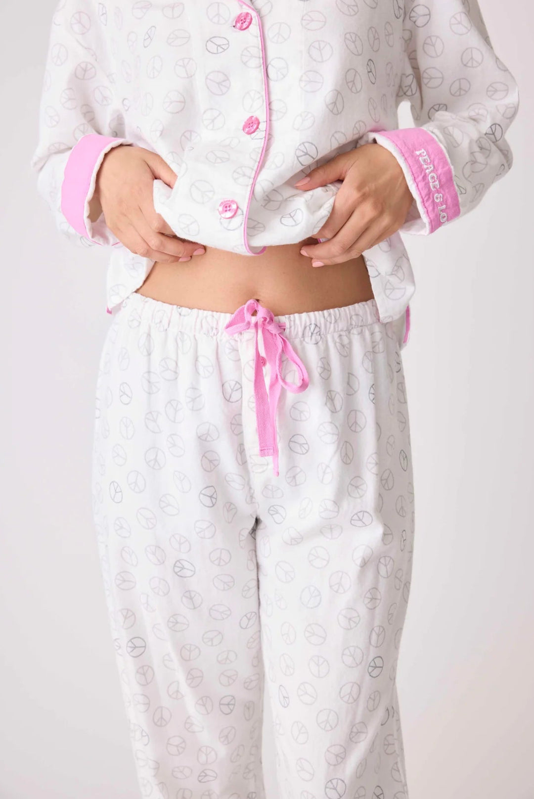 PJ SALVAGE-PEACE OUT FLANNEL PJ SET-IVORY