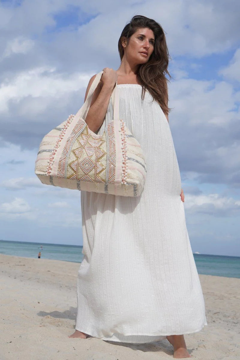 ROSE GOLD TOTE HAND BEADED METALLIC1